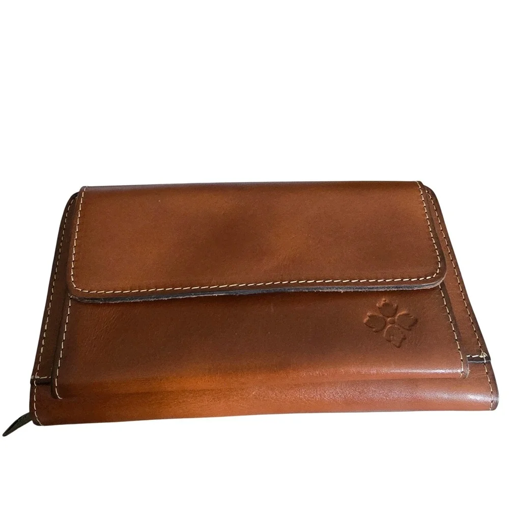 Patricia Nash Tan Leather Wallet Crossbody Bag Cognac Brown Clutch Organizer